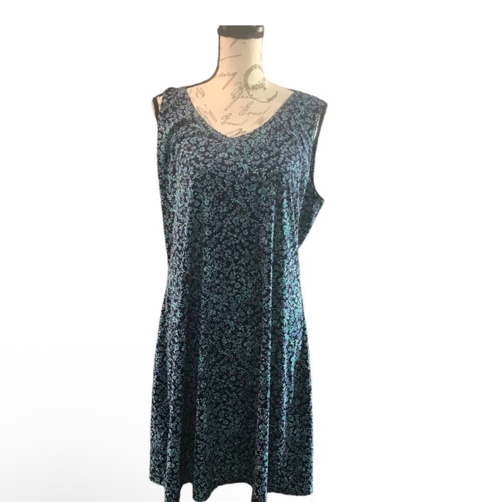 Sleeveless Teal Floral V-Neck Mini Dress - Picture 2 of 8